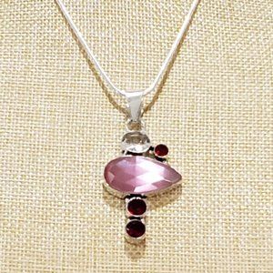 Garnet necklace, 925 silver monalisa stone garnet pendant necklace